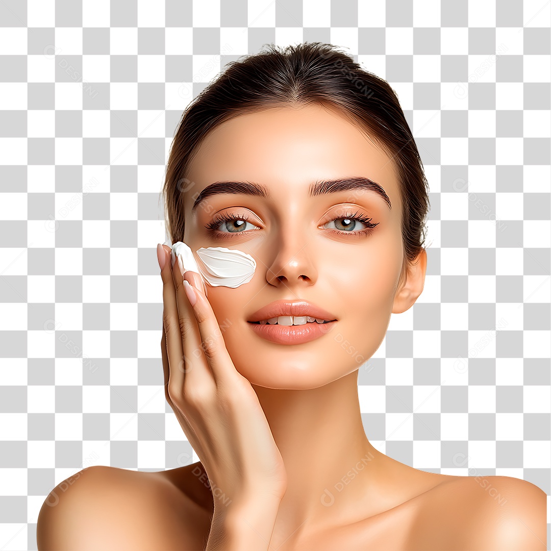 Mulher Passando Creme no Rosto PNG Transparente
