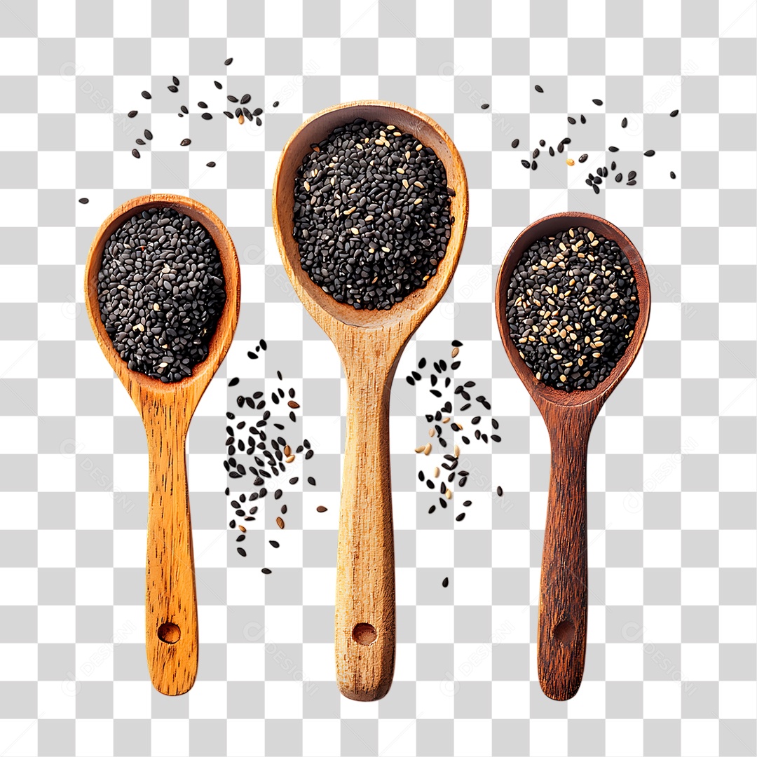 Colher de Pau com Gergelim PNG Transparente