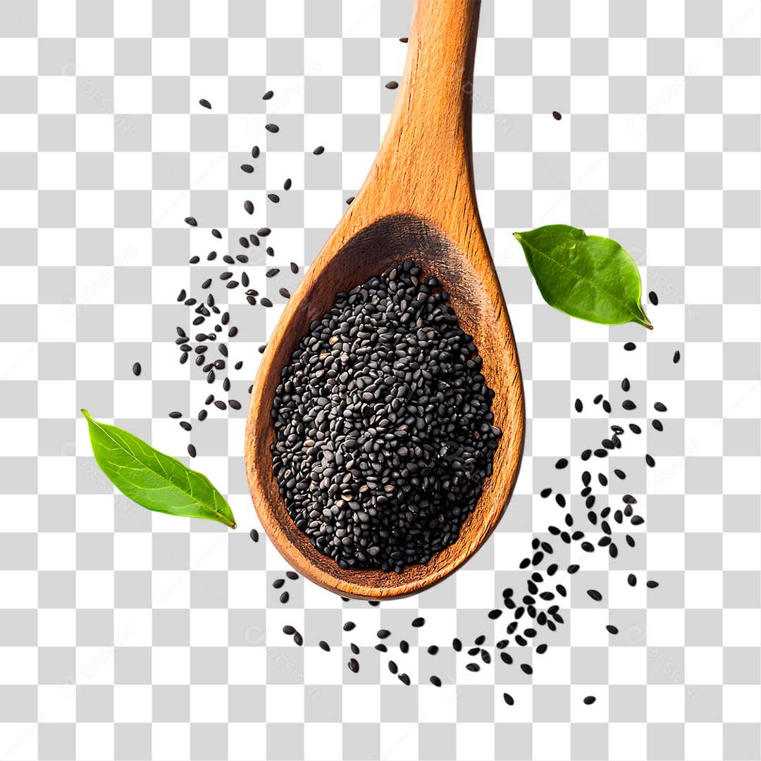 Colher de Pau com Gergelim PNG Transparente