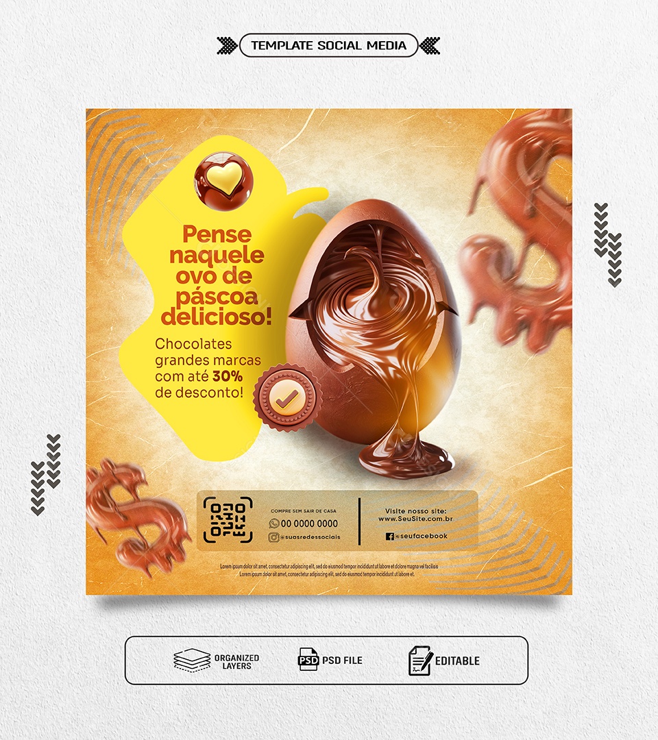 Doceria Páscoa Chocolates Grandes Marcas Social Media PSD Editável