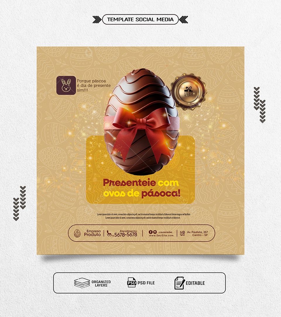 Doceria Presenteie com Ovos de Páscoa Social Media PSD Editável