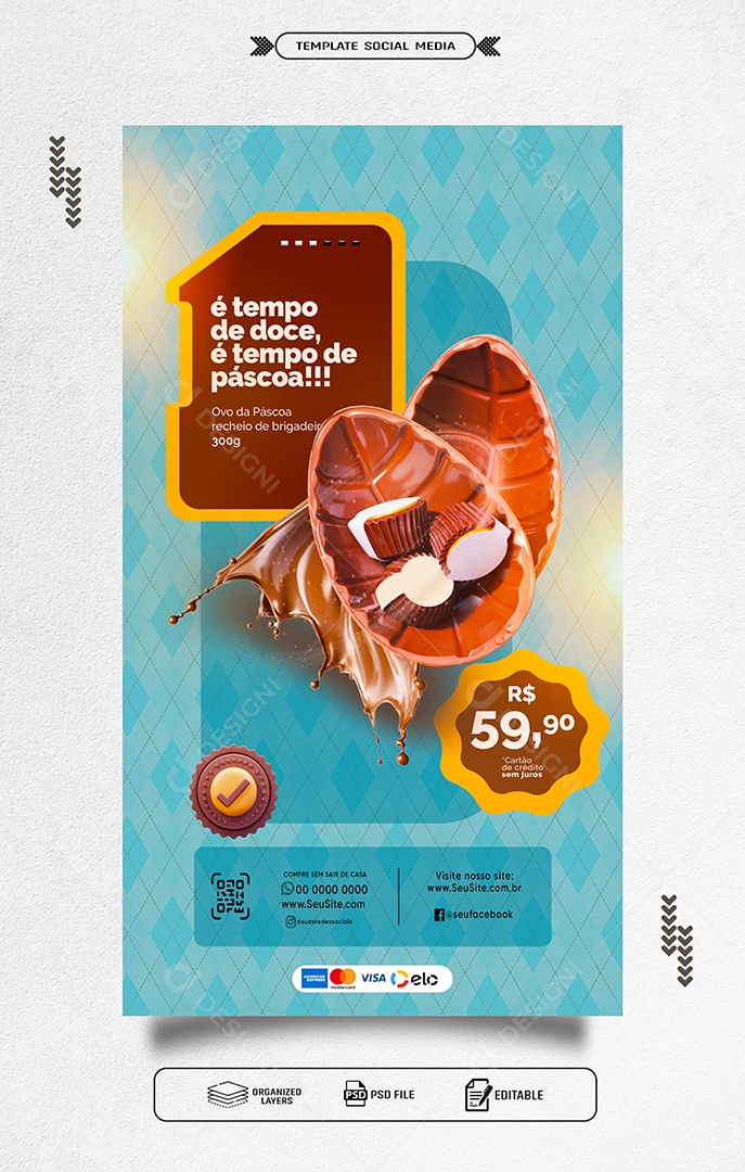 Story Doceria Ovo da Páscoa Recheio de Brigadeiro Social Media PSD Editável