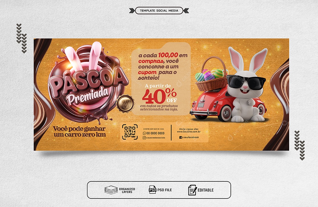 Banner Doceria Páscoa Premiada Social Media PSD Editável