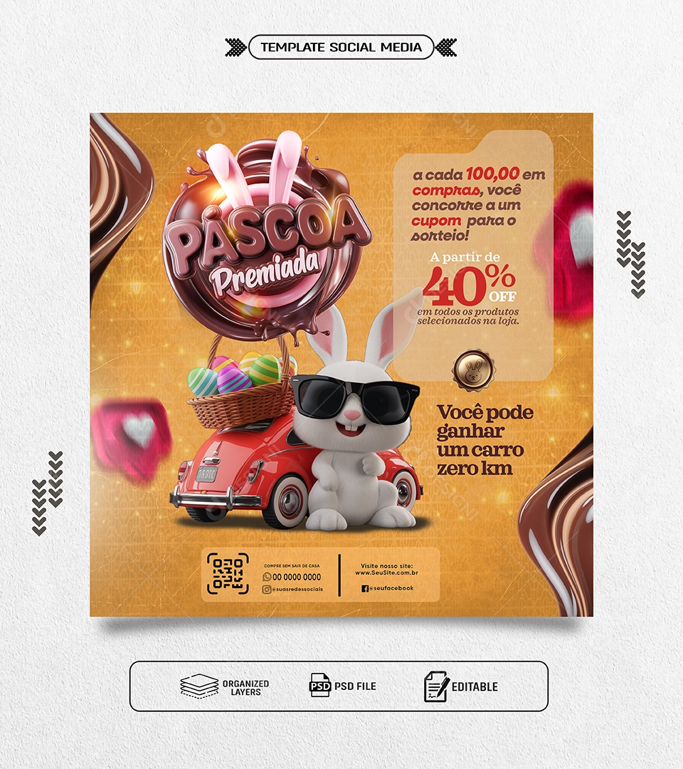 Doceria Páscoa Premiada Social Media PSD Editável