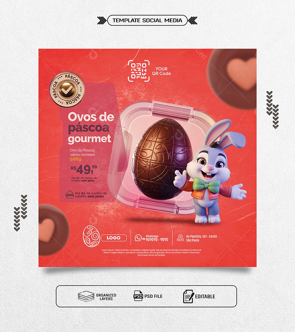 Doceria Ovos de Páscoa Gourmet Social Media PSD Editável