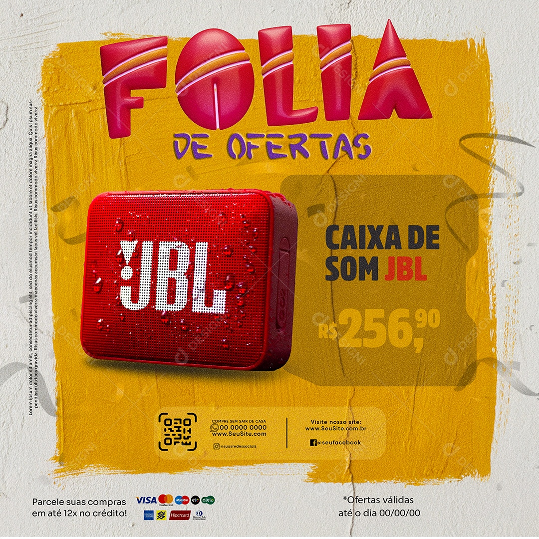 Loja de Eletrônicos Folia de Ofertas Caixa de Som JBL Social Media PSD Editável