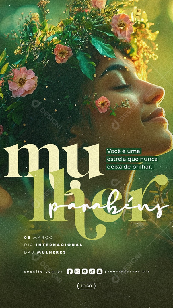 Story Dia Internacional da Mulher 08 de Março Parabéns Social Media PSD Editável