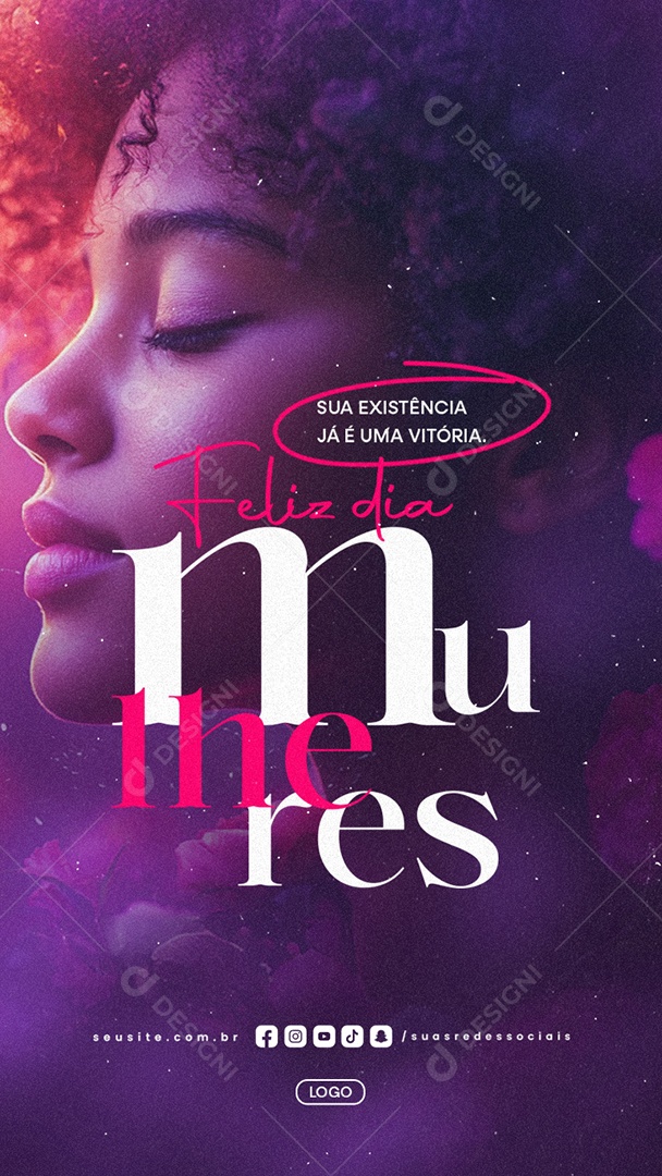 Story Dia Internacional da Mulher 08 de Março Parabéns Social Media PSD Editável