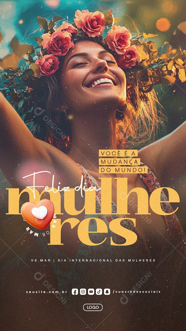 Story Dia Internacional das Mulheres 08 de Março Parabéns Social Media PSD Editável