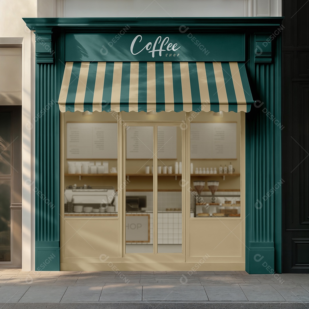 Mockup Cafeteria Fachada PSD Editável