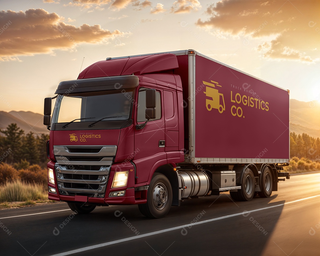 Mockup Caminhão Baú PSD Editável