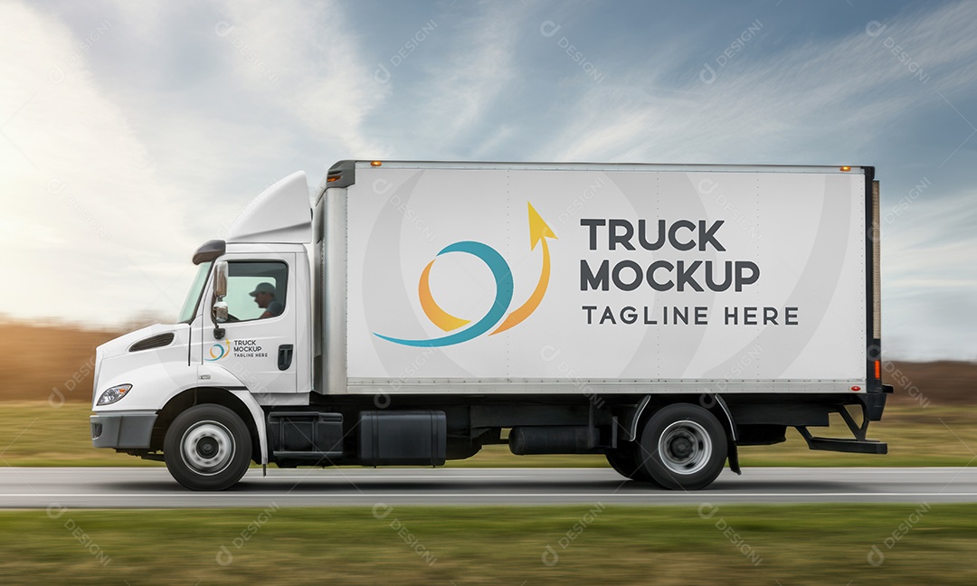 Mockup Caminhão Baú PSD Editável