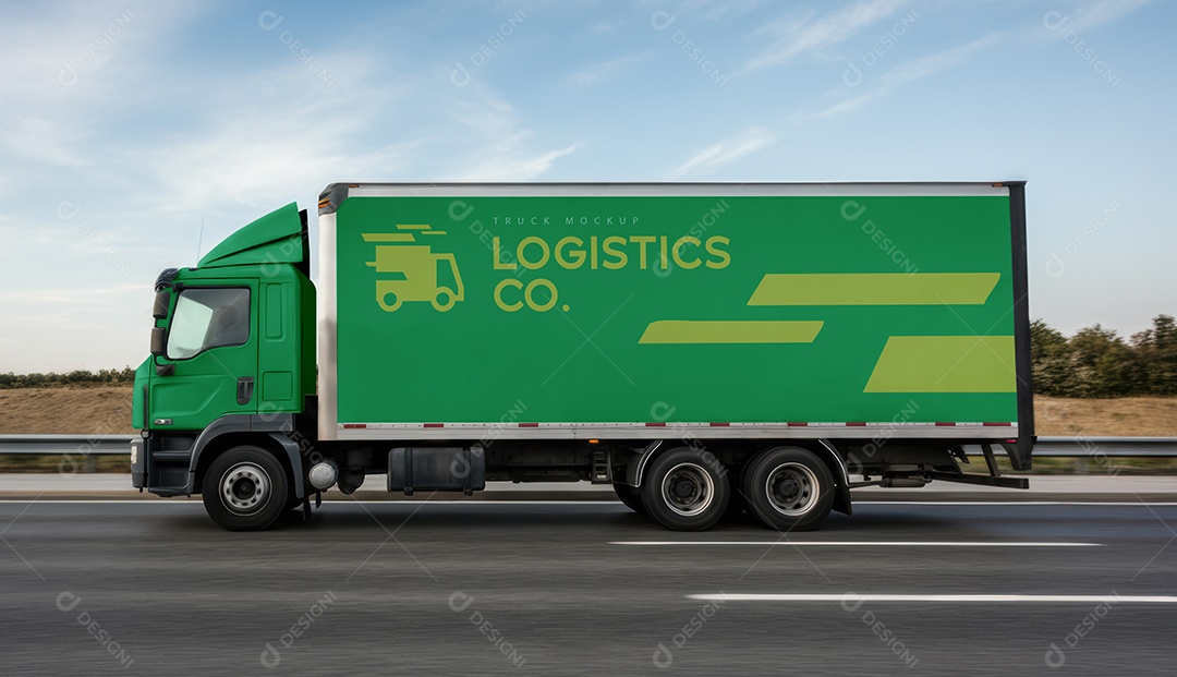 Mockup Caminhão Baú PSD Editável