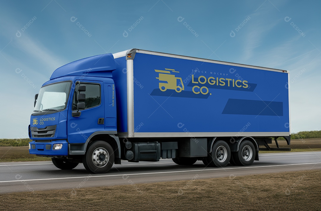 Mockup Caminhão Baú PSD Editável