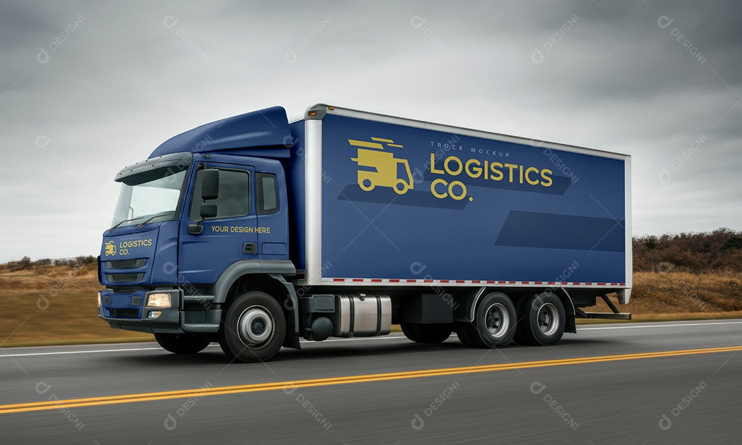 Mockup Caminhão Baú PSD Editável