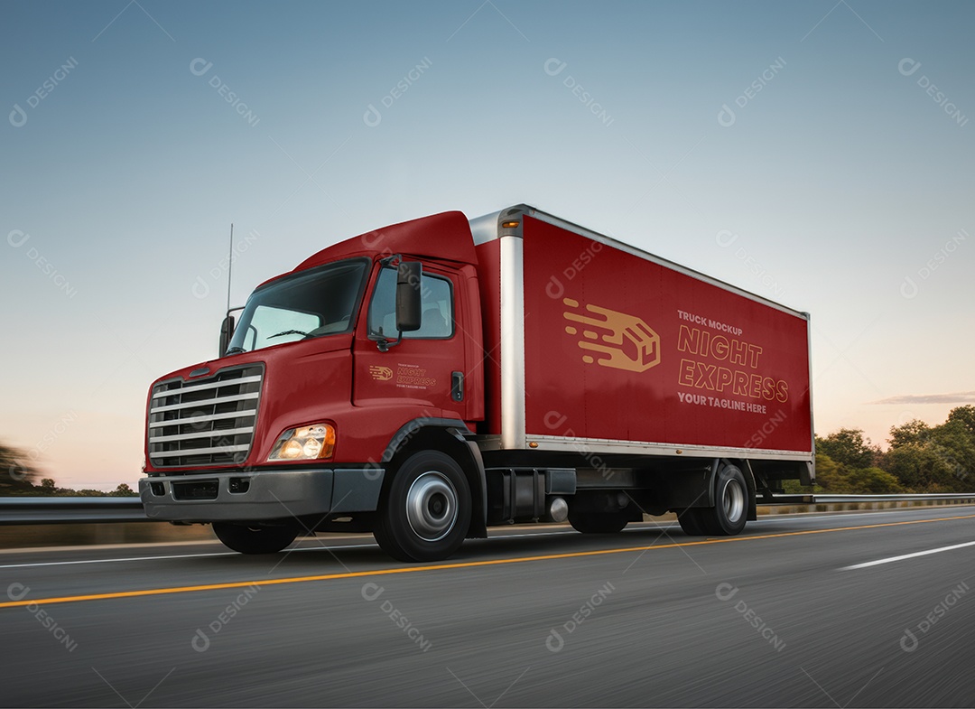 Mockup Caminhão Baú PSD Editável