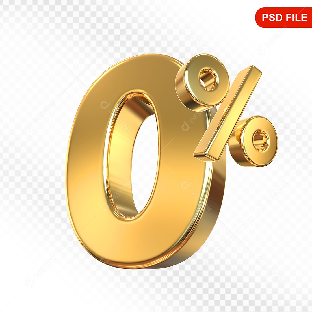 Elemento 3D Número 0% Dourado Para Composição PSD