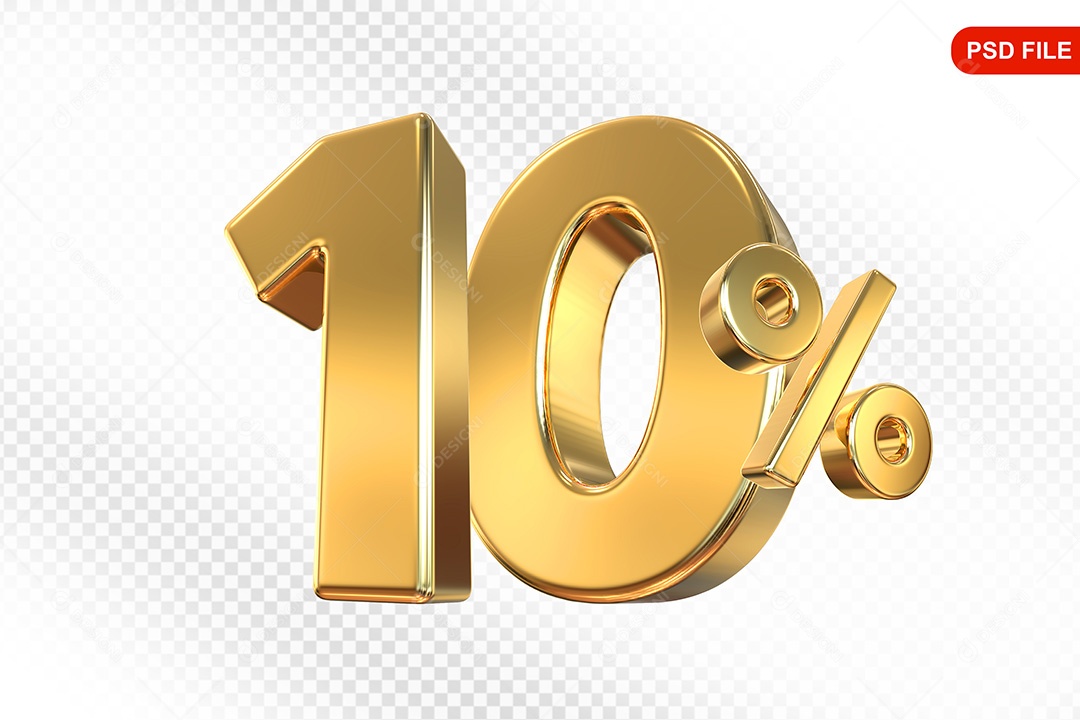 Elemento 3D Número 10% Dourado Para Composição PSD