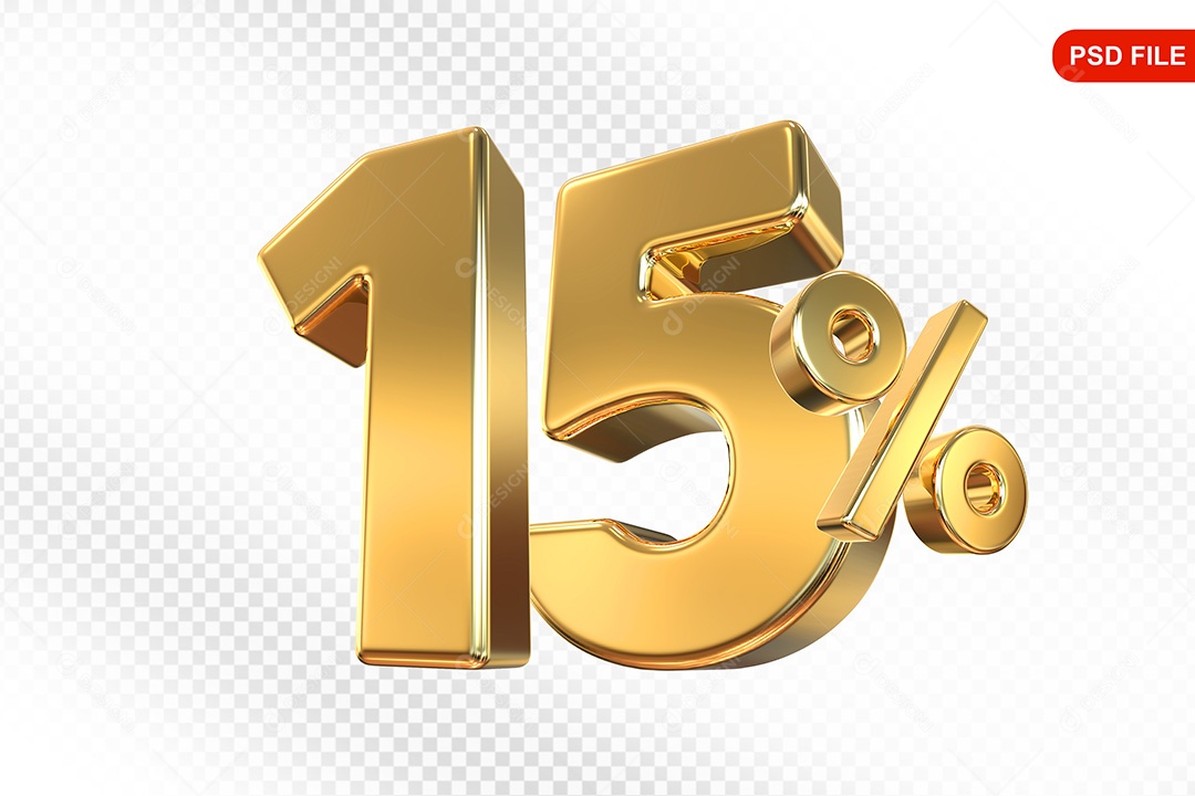 Elemento 3D Número 15% Dourado Para Composição PSD