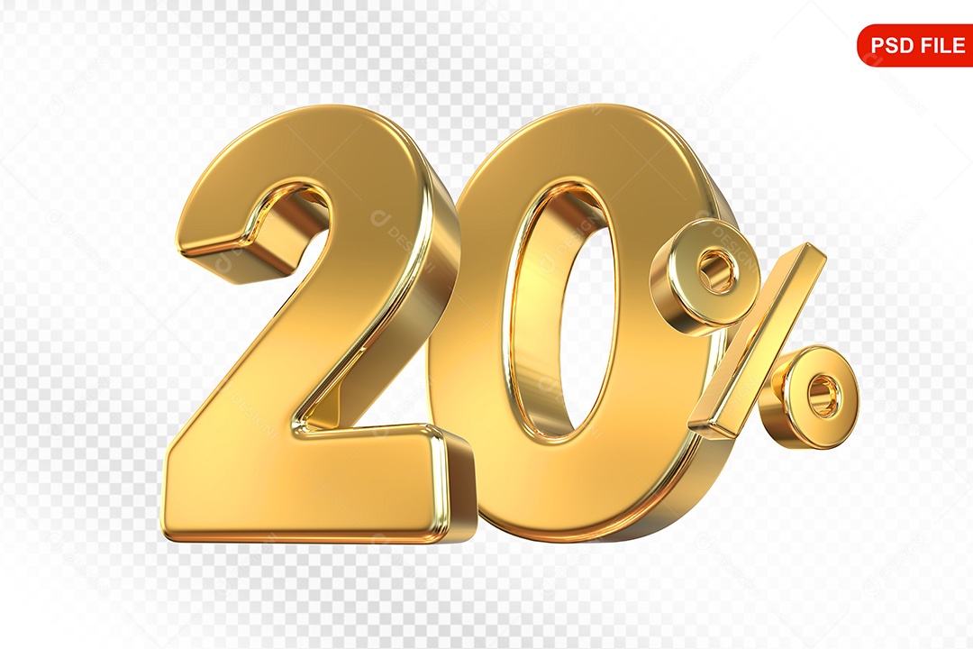 Elemento 3D Número 20% Dourado Para Composição PSD
