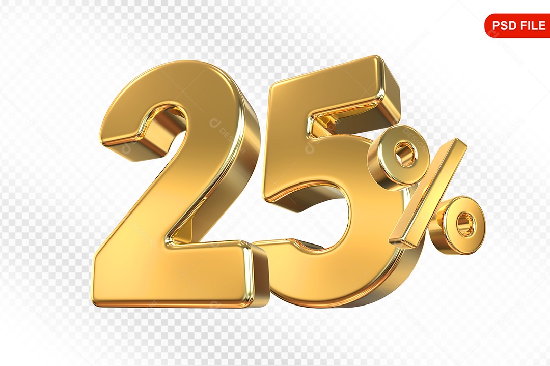 Elemento 3D Número 25% Dourado Para Composição PSD