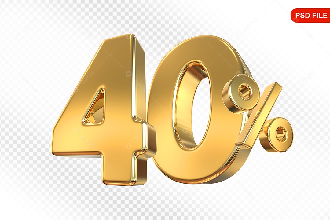 Elemento 3D Número 40% Dourado Para Composição PSD