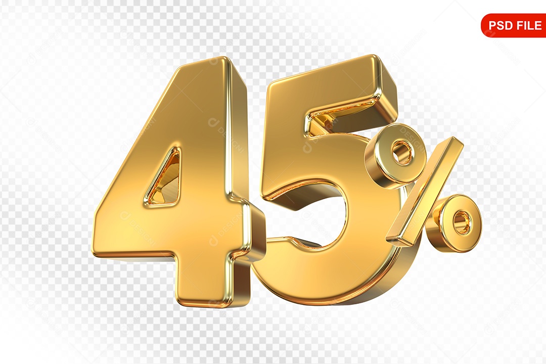 Elemento 3D Número 45% Dourado Para Composição PSD