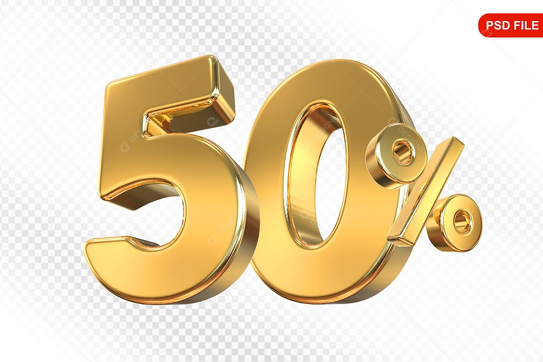 Elemento 3D Número 50% Dourado Para Composição PSD