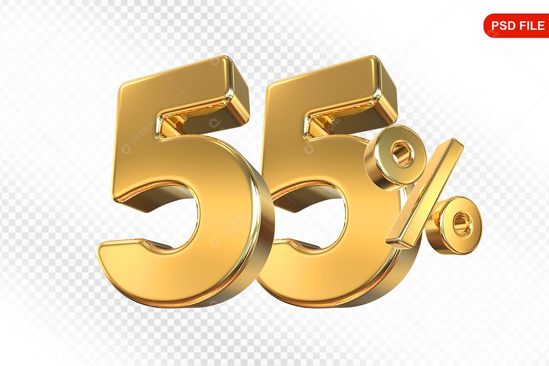 Elemento 3D Número 55% Dourado Para Composição PSD