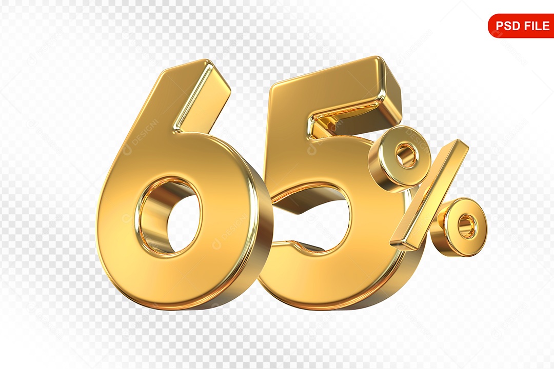 Elemento 3D Número 65% Dourado Para Composição PSD