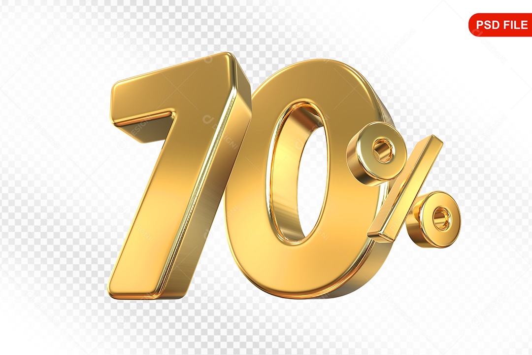 Elemento 3D Número 70% Dourado Para Composição PSD