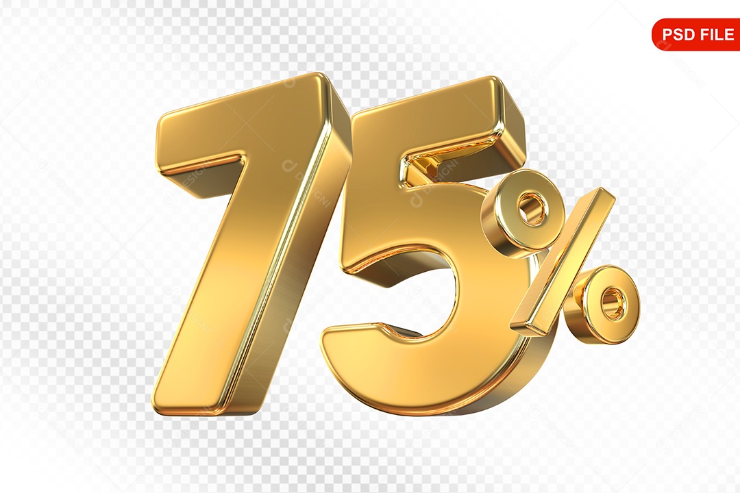Elemento 3D Número 75% Dourado Para Composição PSD