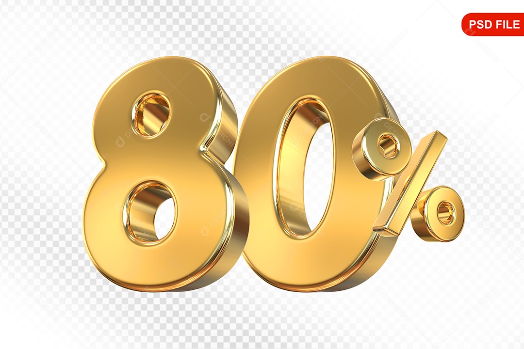 Elemento 3D Número 80% Dourado Para Composição PSD