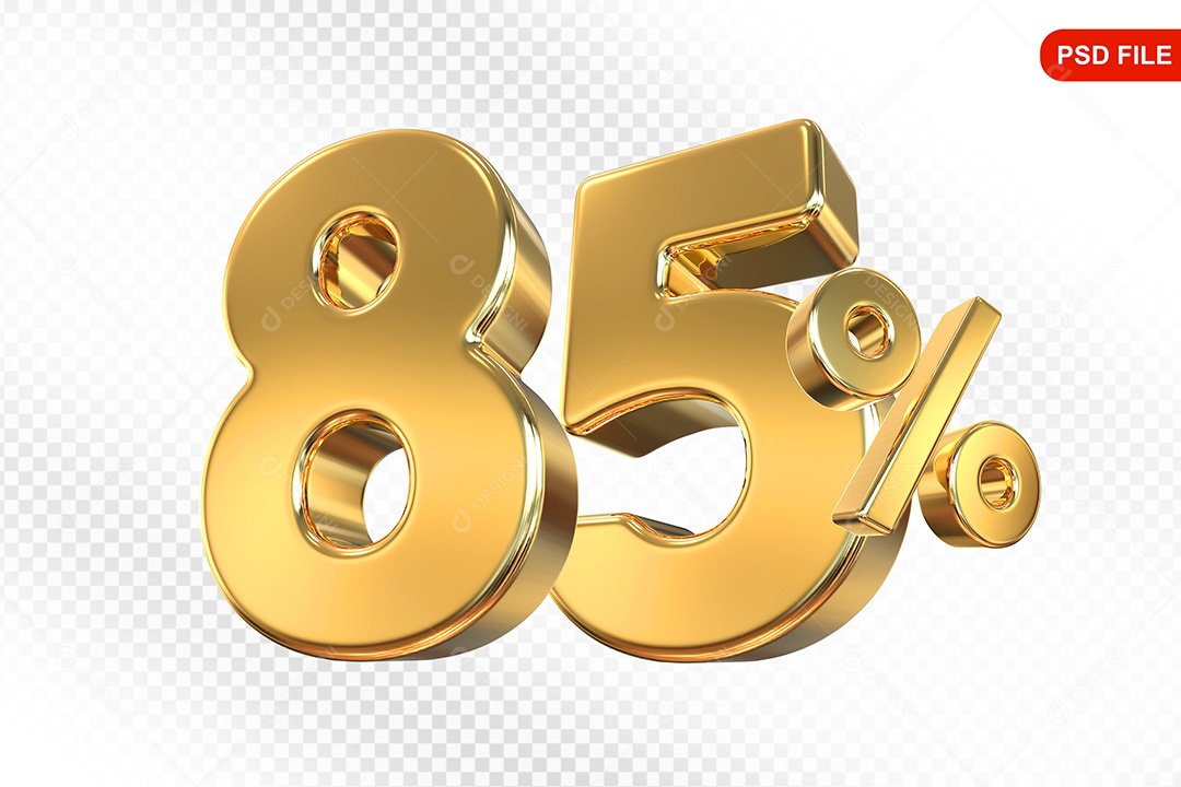 Elemento 3D Número 85% Dourado Para Composição PSD