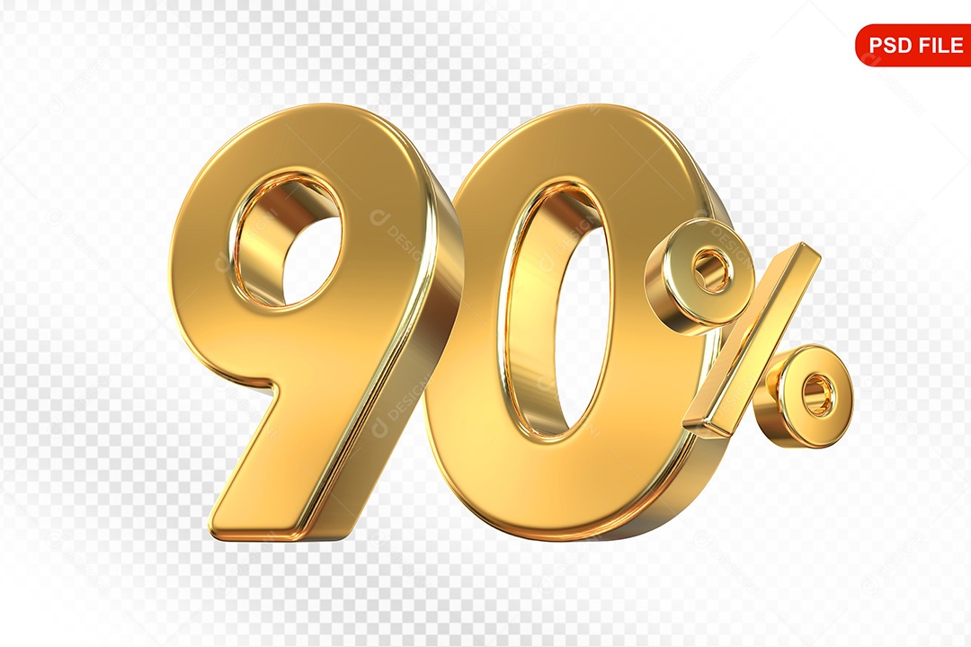 Elemento 3D Número 90% Dourado Para Composição PSD