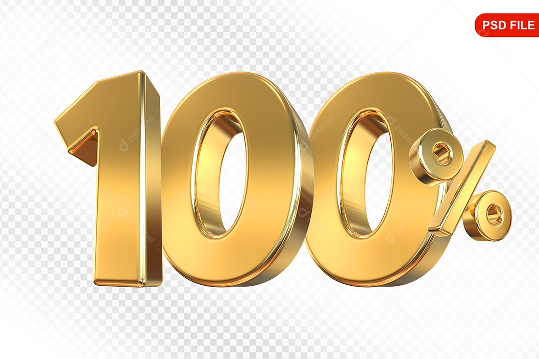 Elemento 3D Número 100% Dourado Para Composição PSD