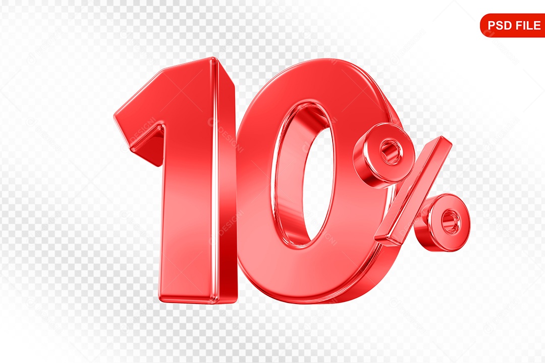 Elemento 3D Número 10% Vermelho Para Composição PSD