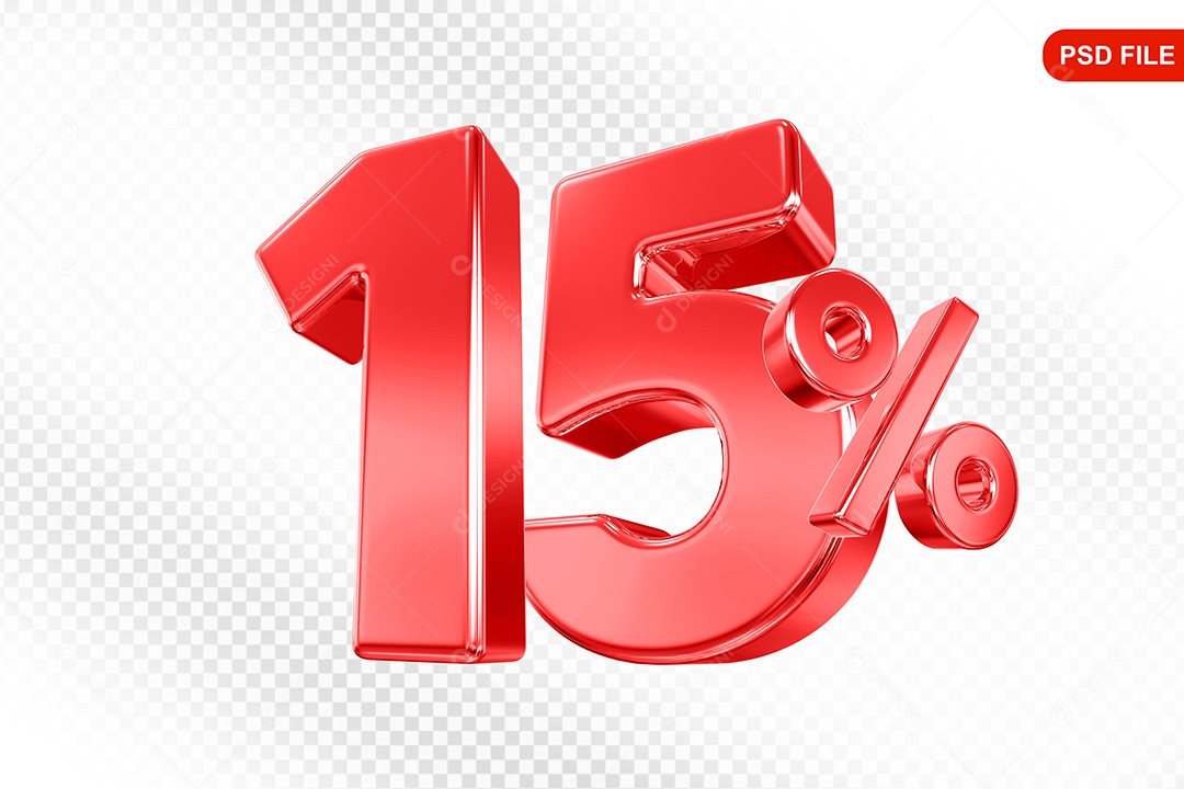 Elemento 3D Número 15% Vermelho Para Composição PSD