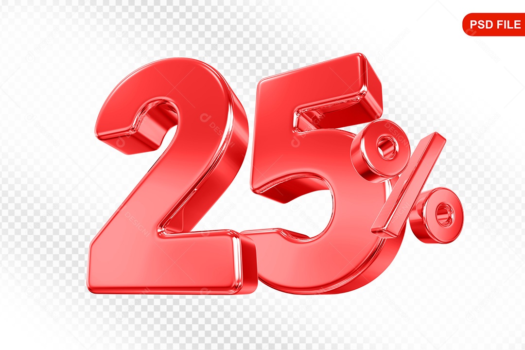 Elemento 3D Número 25% Vermelho Para Composição PSD