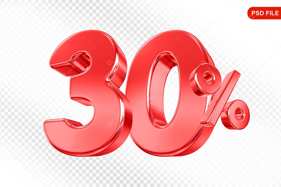 Elemento 3D Número 30% Vermelho Para Composição PSD
