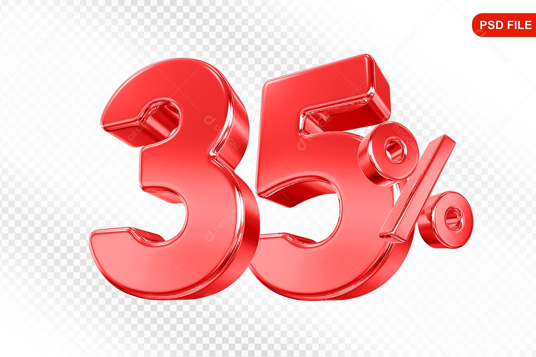 Elemento 3D Número 35% Vermelho Para Composição PSD