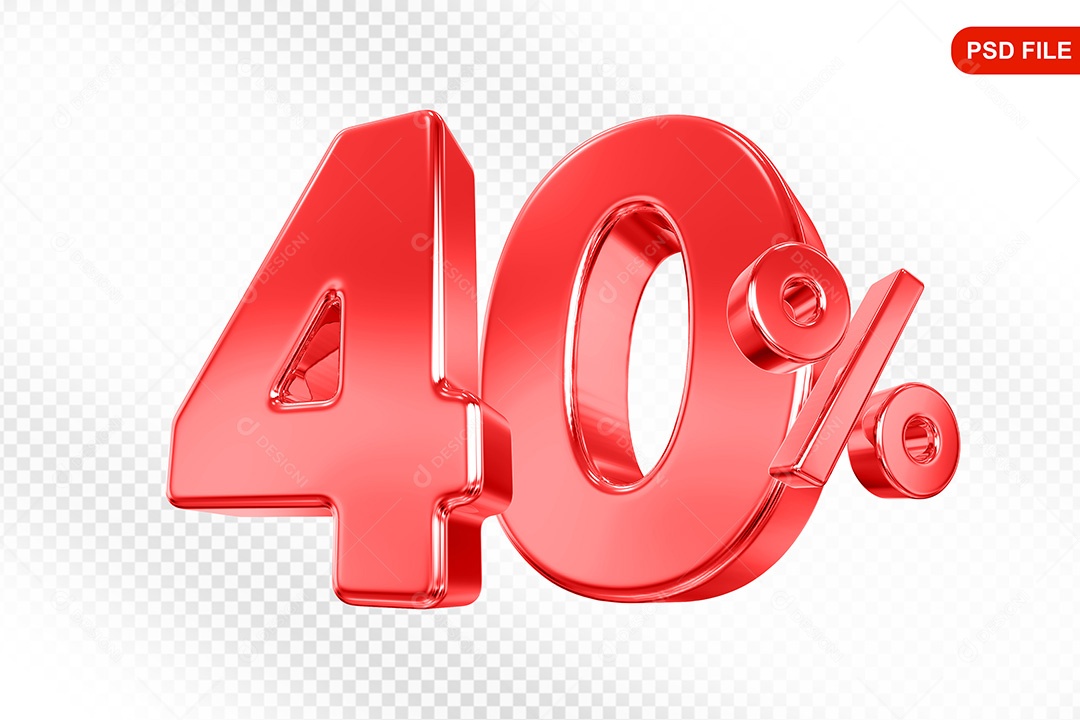 Elemento 3D Número 40% Vermelho Para Composição PSD