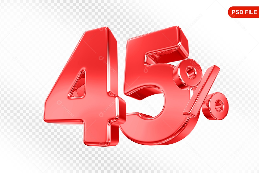 Elemento 3D Número 45% Vermelho Para Composição PSD