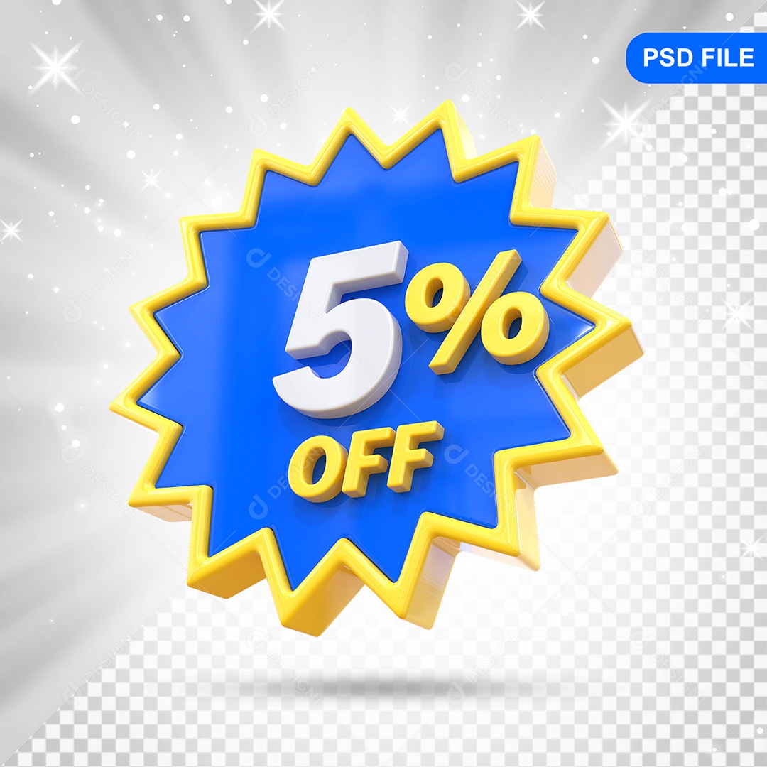 Elemento 3D Azul 5% Off Para Composição PSD