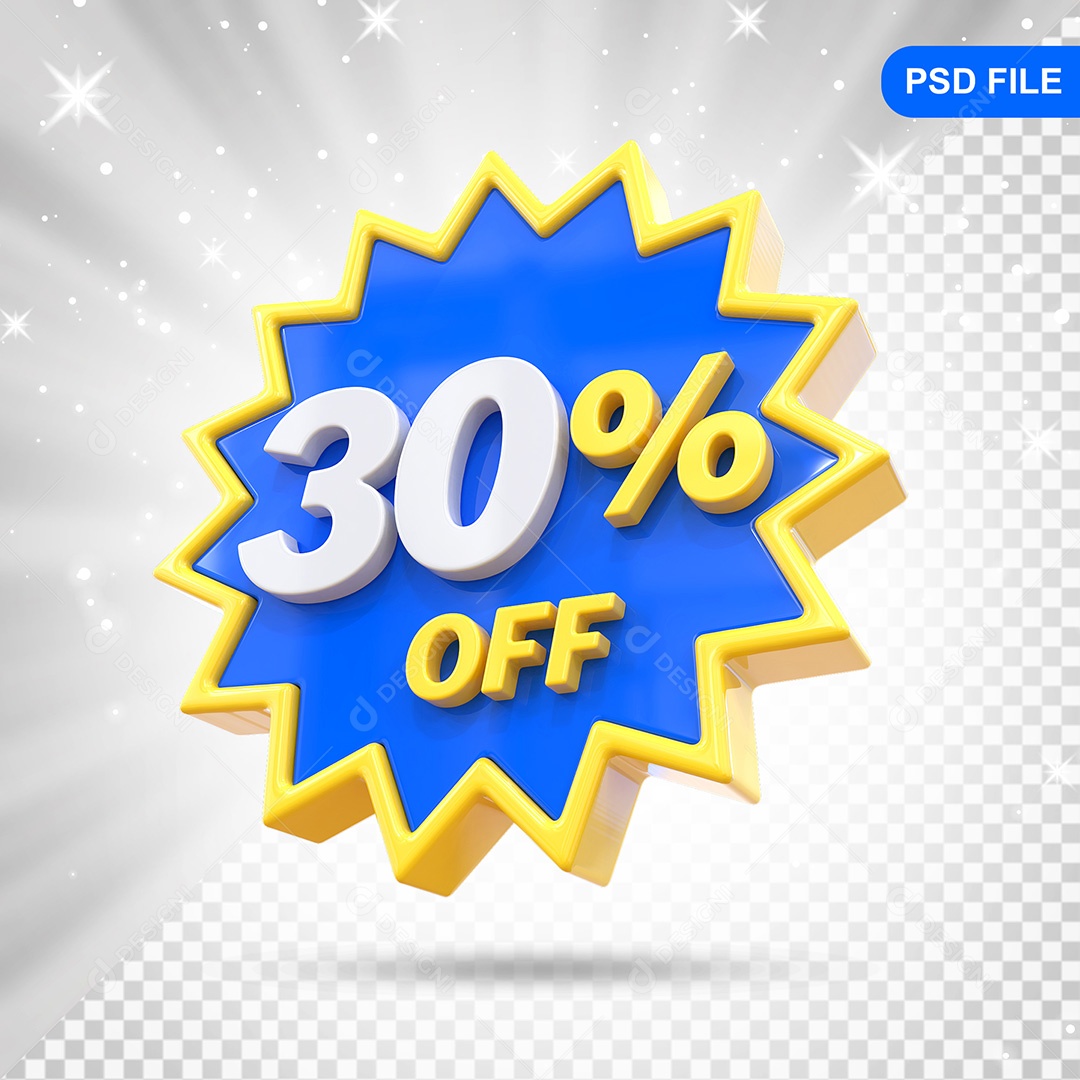 Elemento 3D Azul 30% Off Para Composição PSD