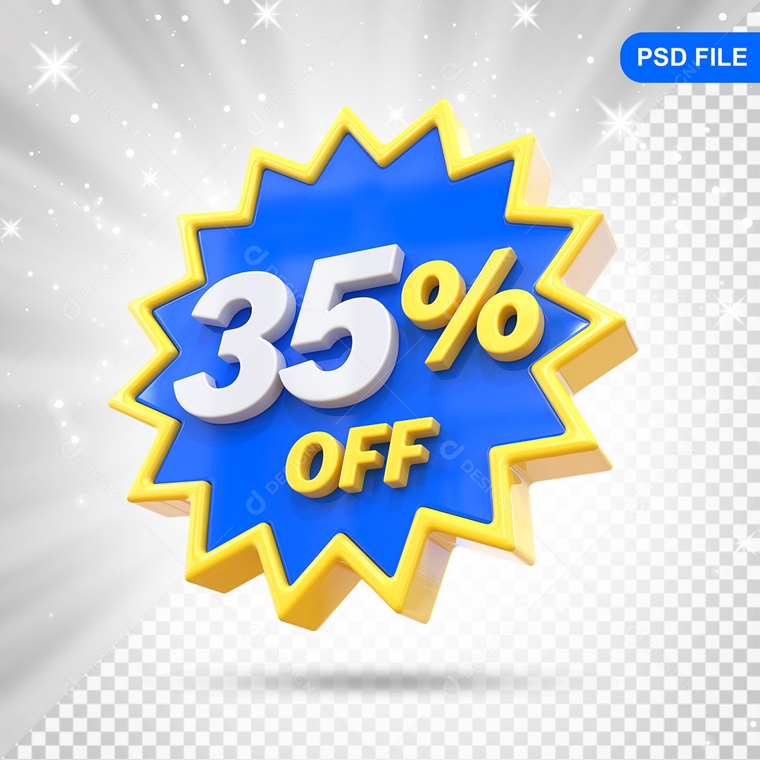 Elemento 3D Azul 35% Off Para Composição PSD