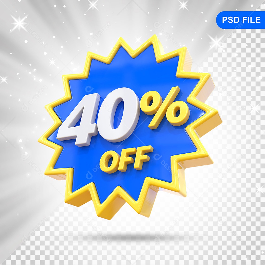 Elemento 3D Azul 40% Off Para Composição PSD