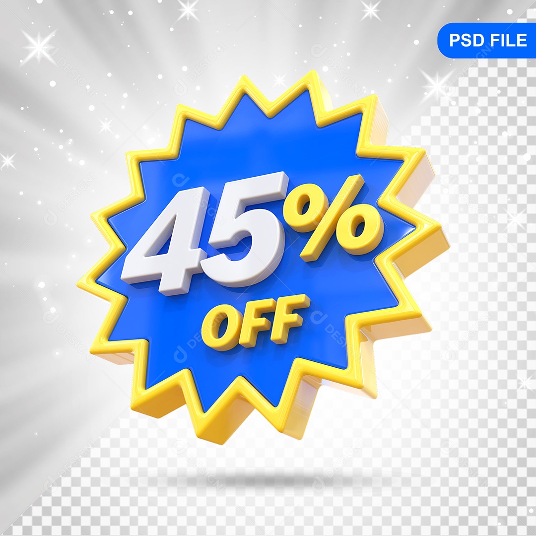 Elemento 3D Azul 45% Off Para Composição PSD