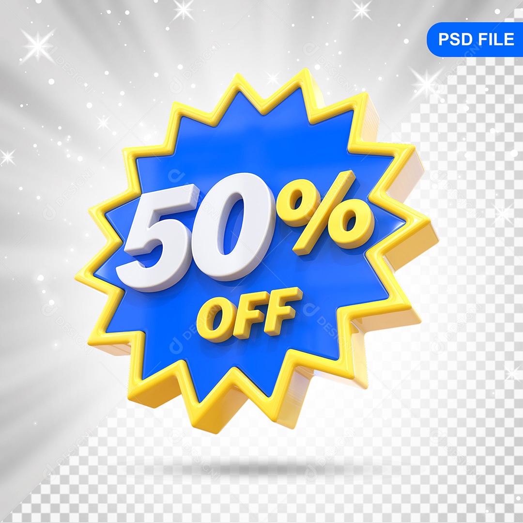 Elemento 3D Azul 50% Off Para Composição PSD
