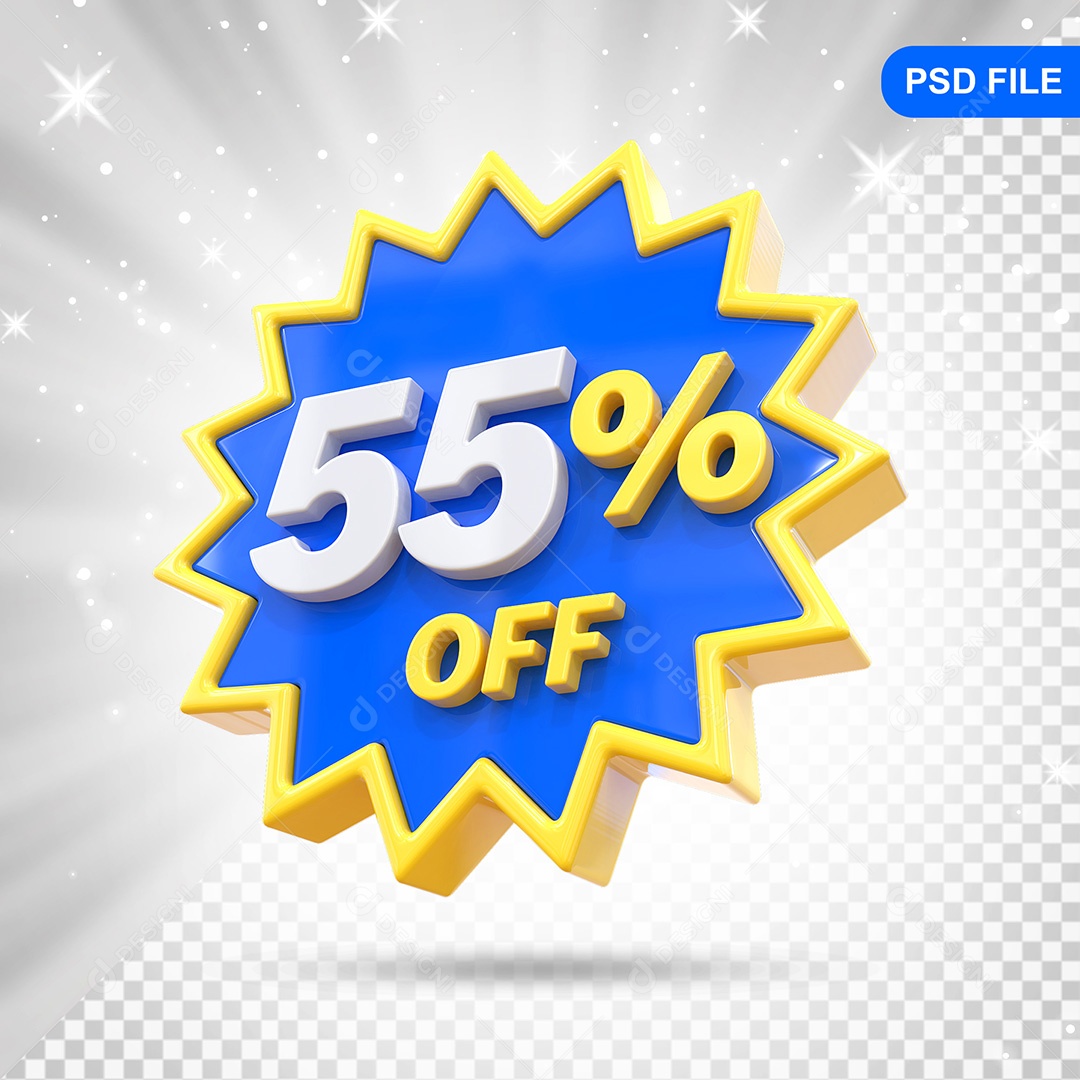 Elemento 3D Azul 55% Off Para Composição PSD